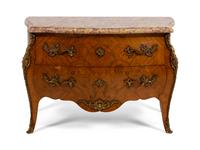 A Louis XV Style Gilt Bronze Mounted Marquetry Commode