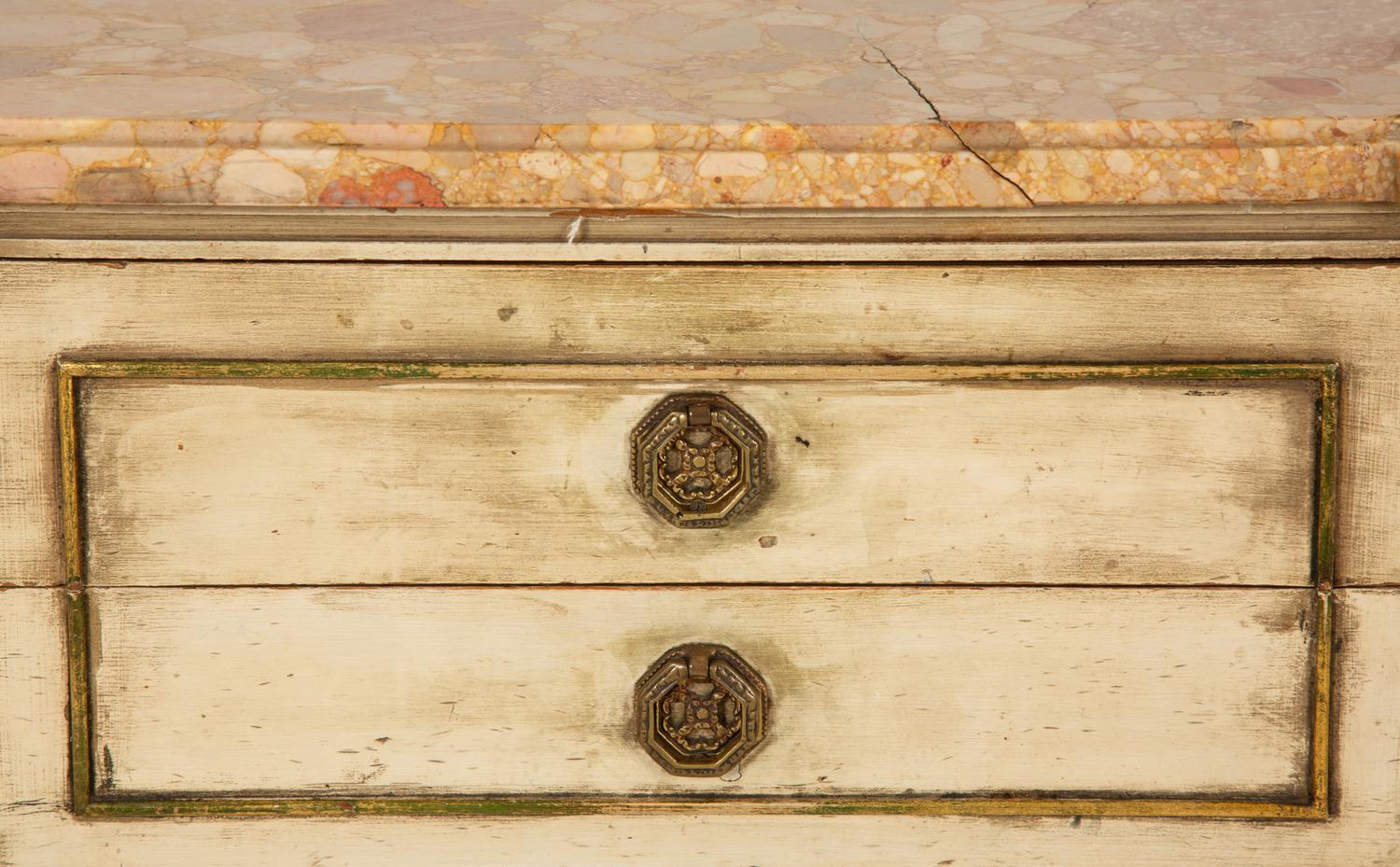 A Louis XVI Style Painted Marble-Top Side Table