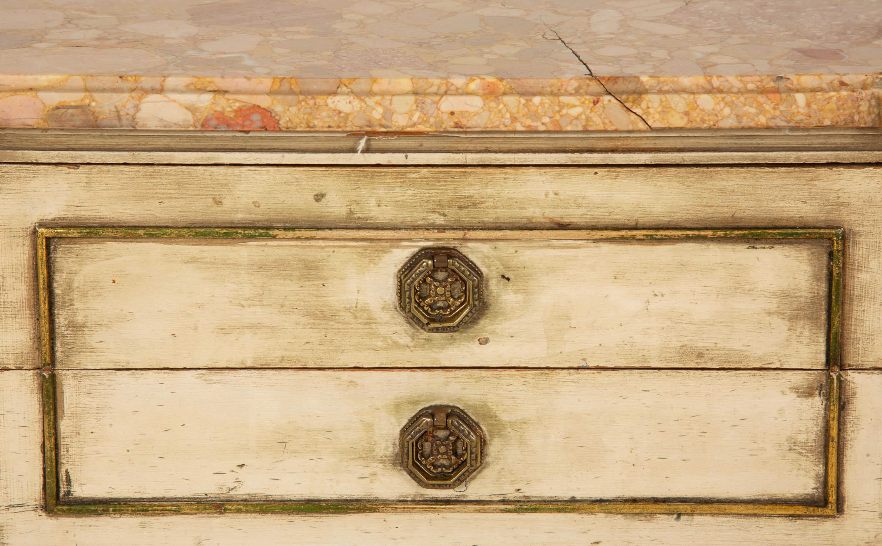 A Louis XVI Style Painted Marble-Top Side Table