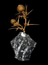 A Steuben Glass and Gold Vermeil Thistle Rock Sculpture