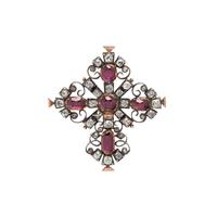 SILVER-TOPPED GOLD, FOIL-BACKED RUBY AND DIAMOND PENDANT/BROOCH,