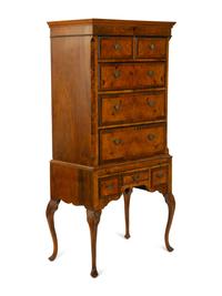 A Queen Anne Style Walnut Flat-Top Chest on Stand