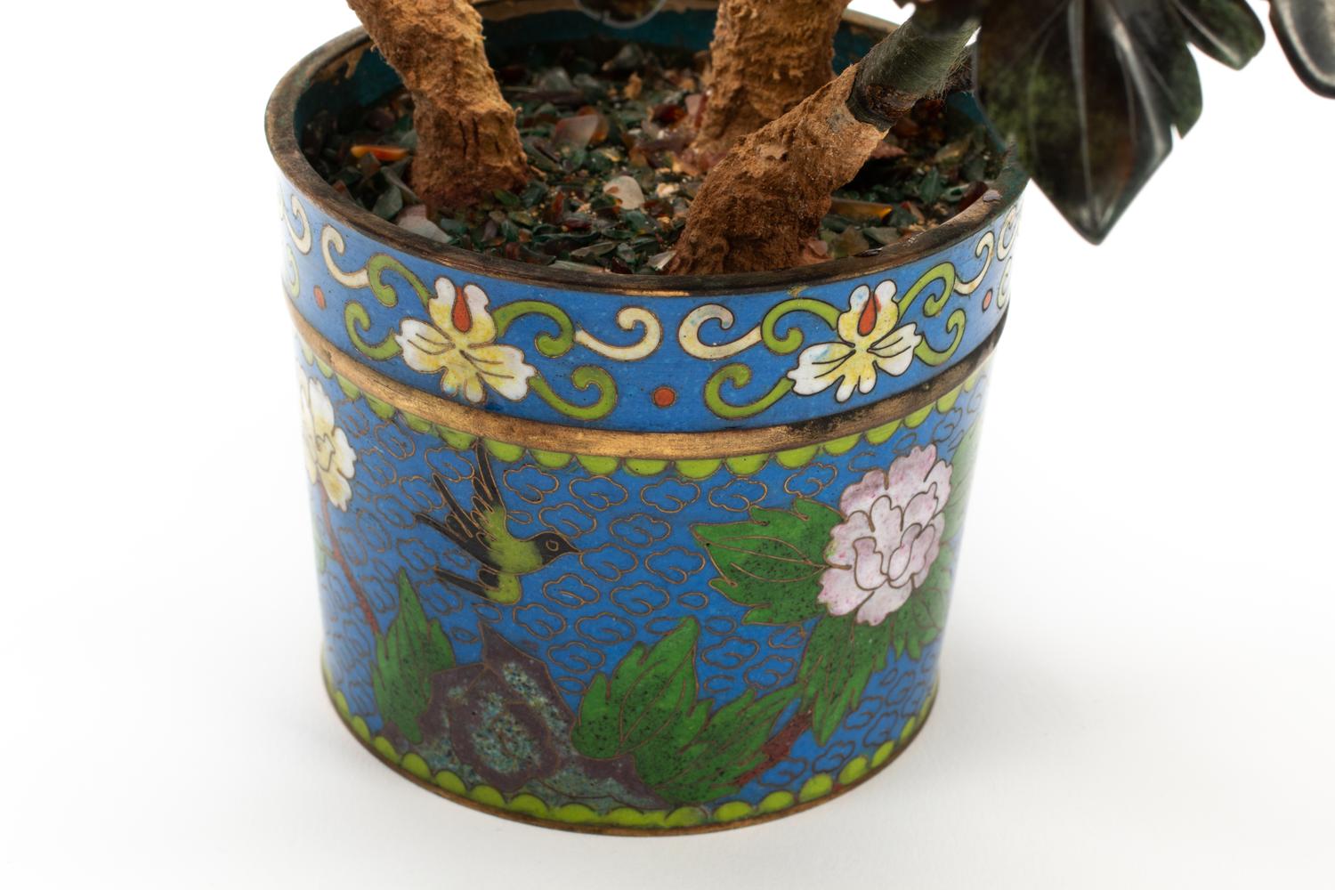 Two Pairs of Chinese Hardstone Trees with Cloisonne Bases