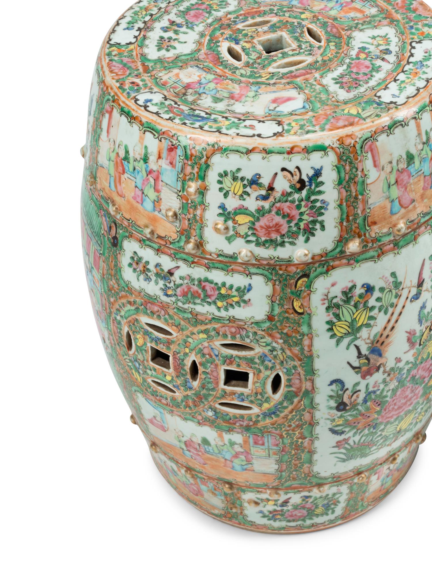 A Pair of Chinese Export Rose Medallion Porcelain Garden Seats