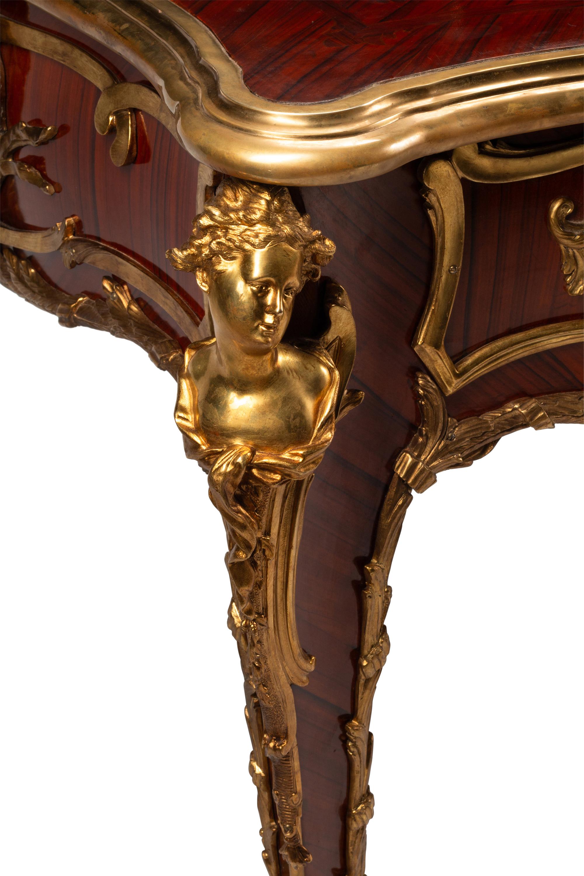 A Louis XV Style Gilt Bronze Mounted Kingwood Bureau Plat