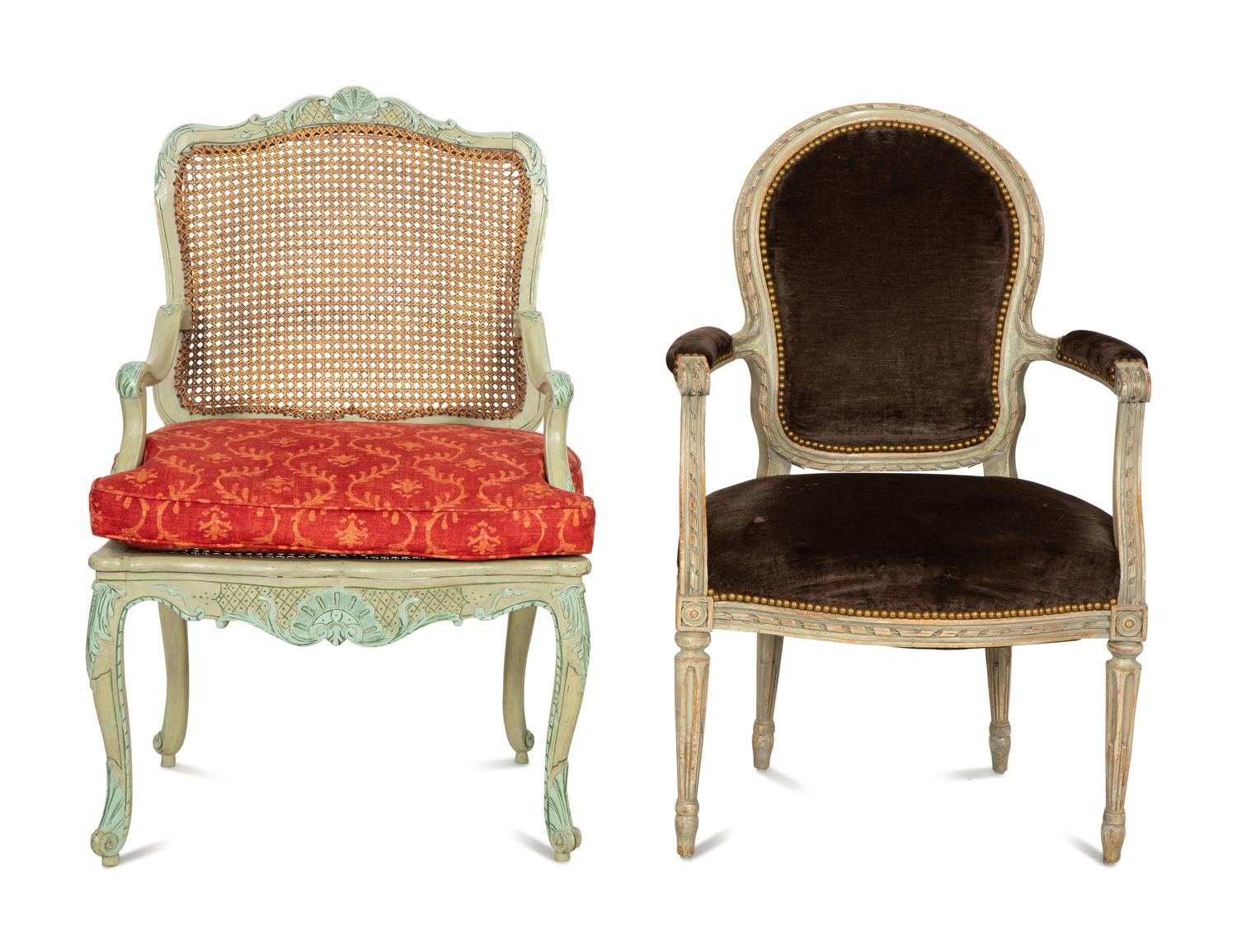 Two French Carved and Painted Wood Chairs