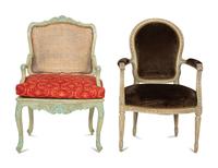 Two French Carved and Painted Wood Chairs