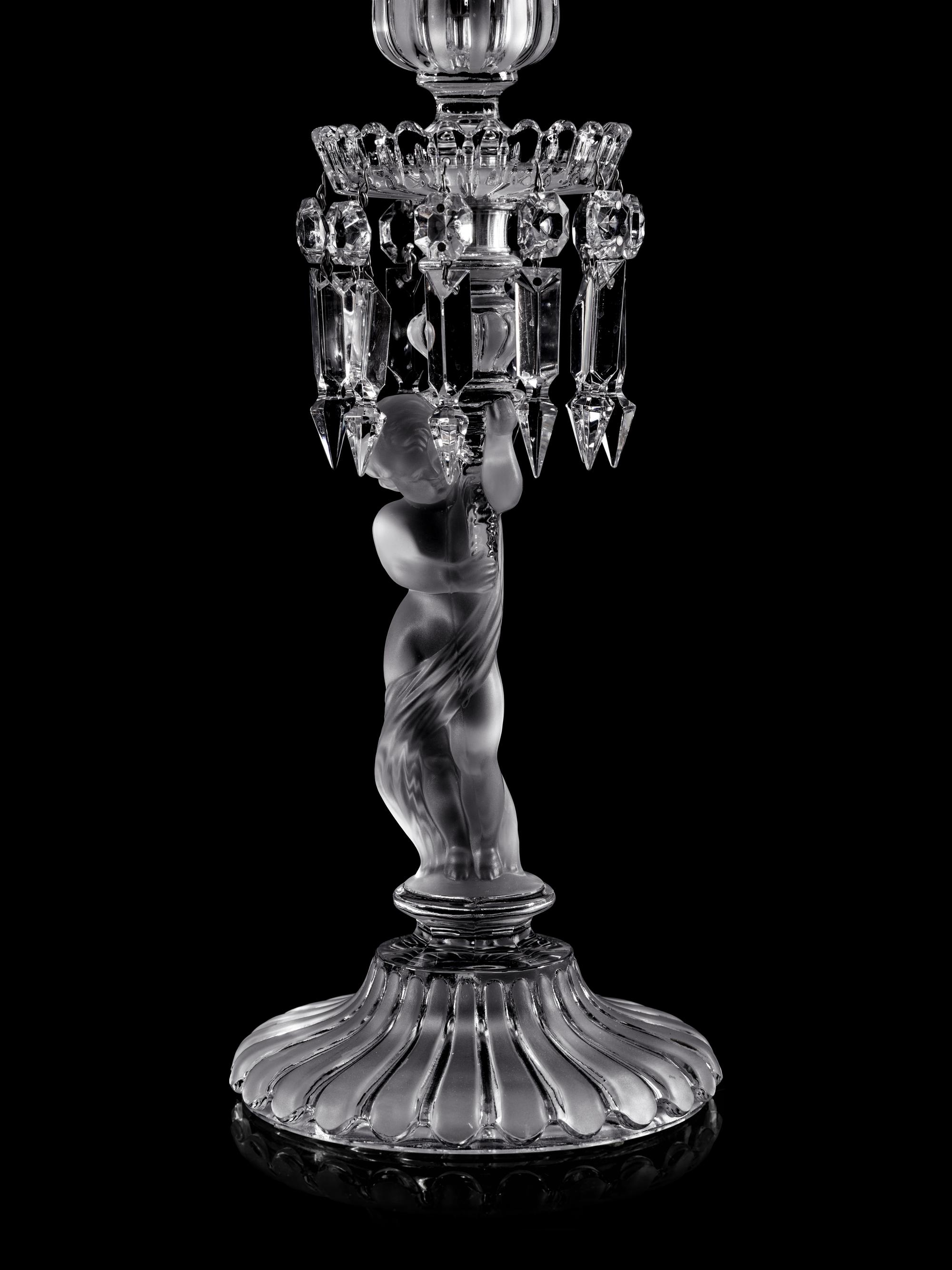 A Pair of Baccarat Glass Figural Candlesticks