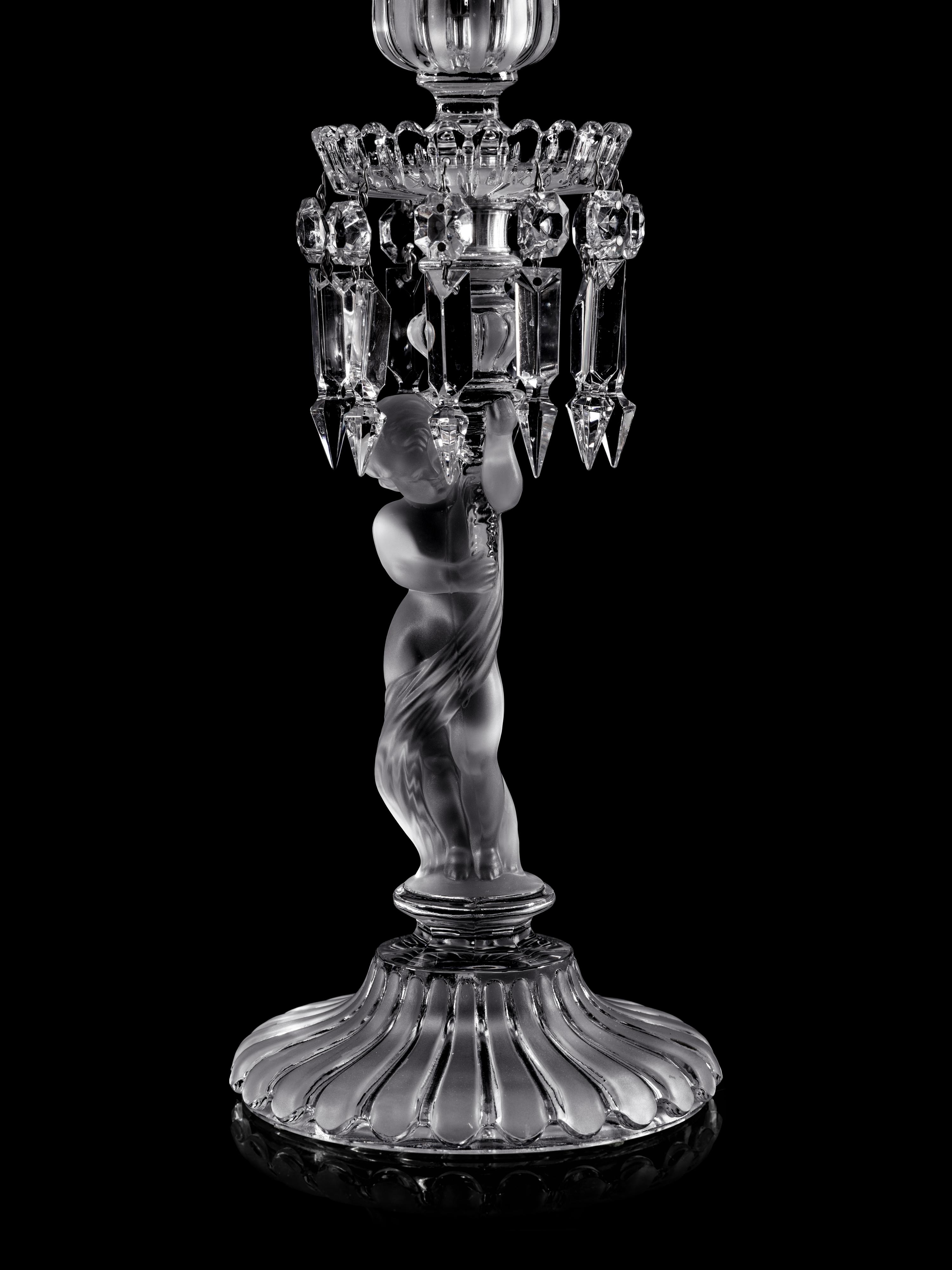 A Pair of Baccarat Glass Figural Candlesticks