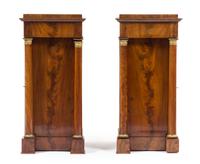 A Pair of Empire Mahogany Pedestal Cabinets Height 33 1/2 x width 16 x depth 15 1/2 inches. — 19TH CENTURY