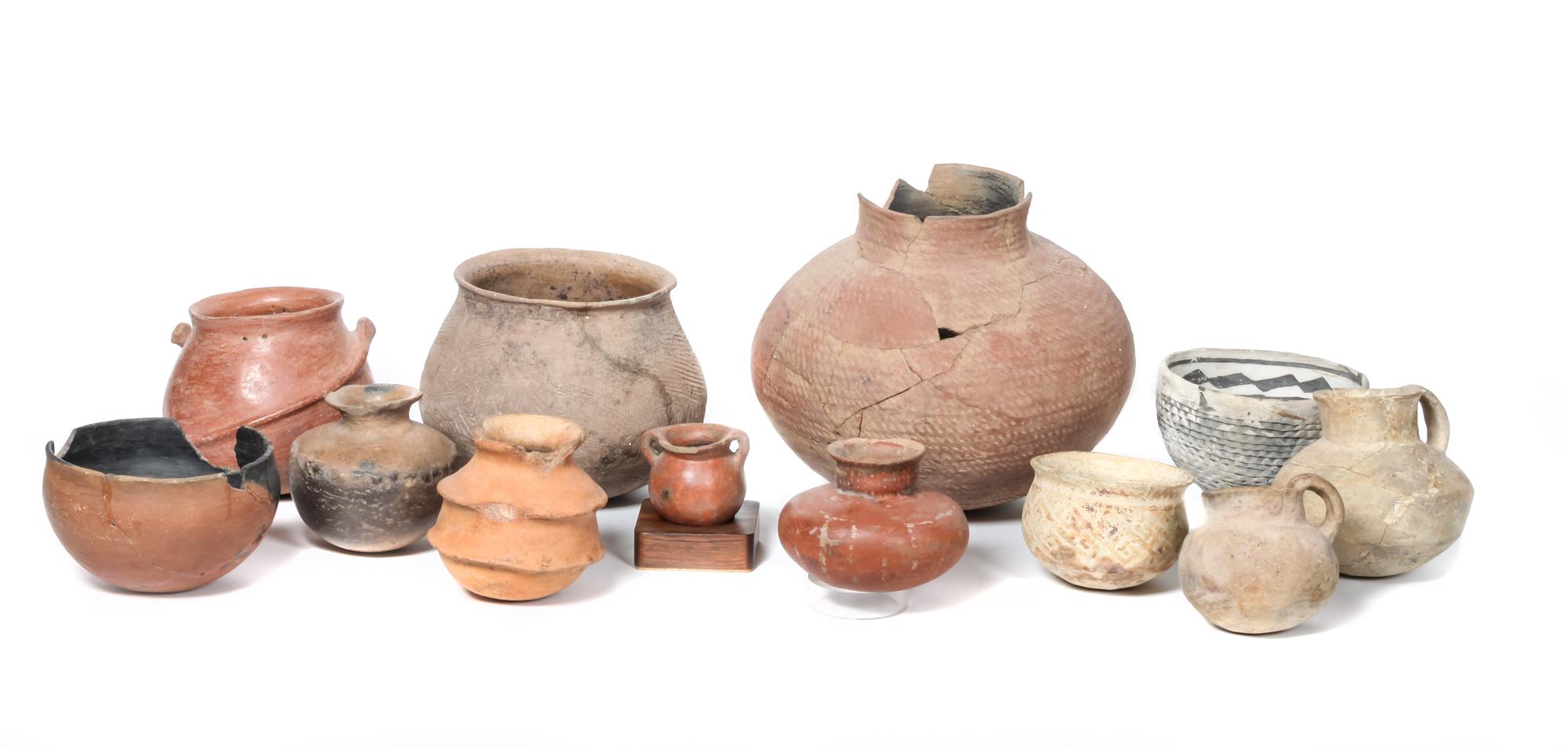 Collection of Prehistoric Pueblo Pottery Height of largest 8 1/2 x 9 3/4 inches
