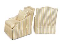 A Pair of Marge Carson Striped Silk-Upholstered Lounge Chairs with Scalamandré Upholstery