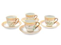 A Group of Four Royal Copenhagen Flora Danica Teacups and Saucers — 20TH CENTURY