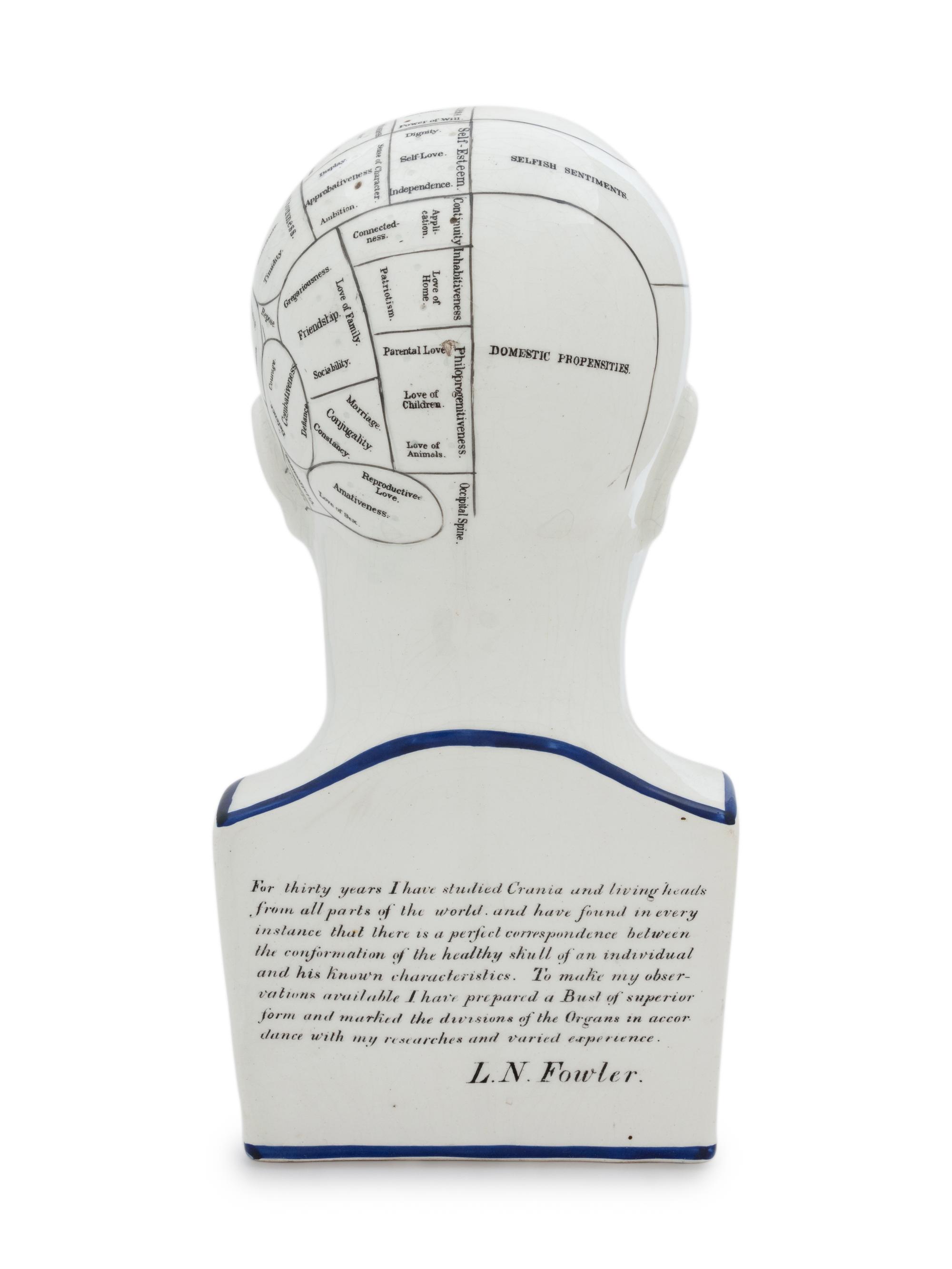 A Painted Ceramic Phrenology Bust