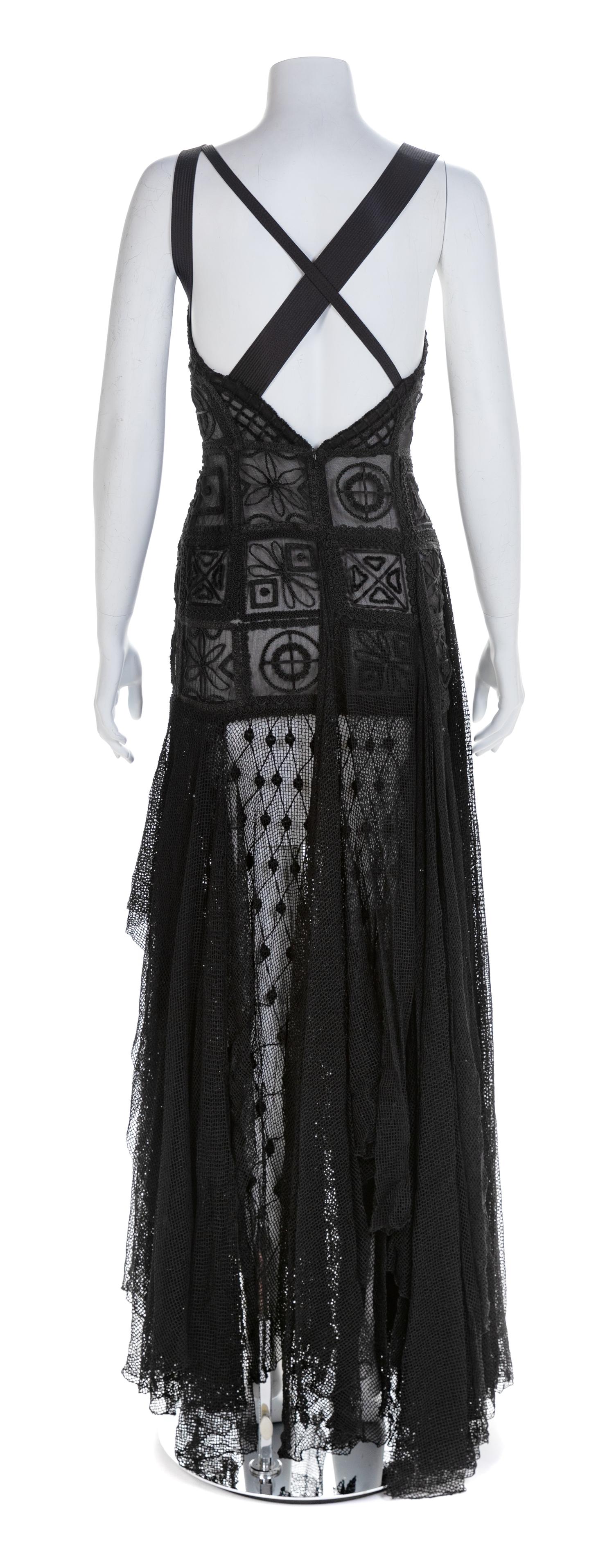 Atelier Versace Black Sheer Embroidered Gown, 1993-94 No size label