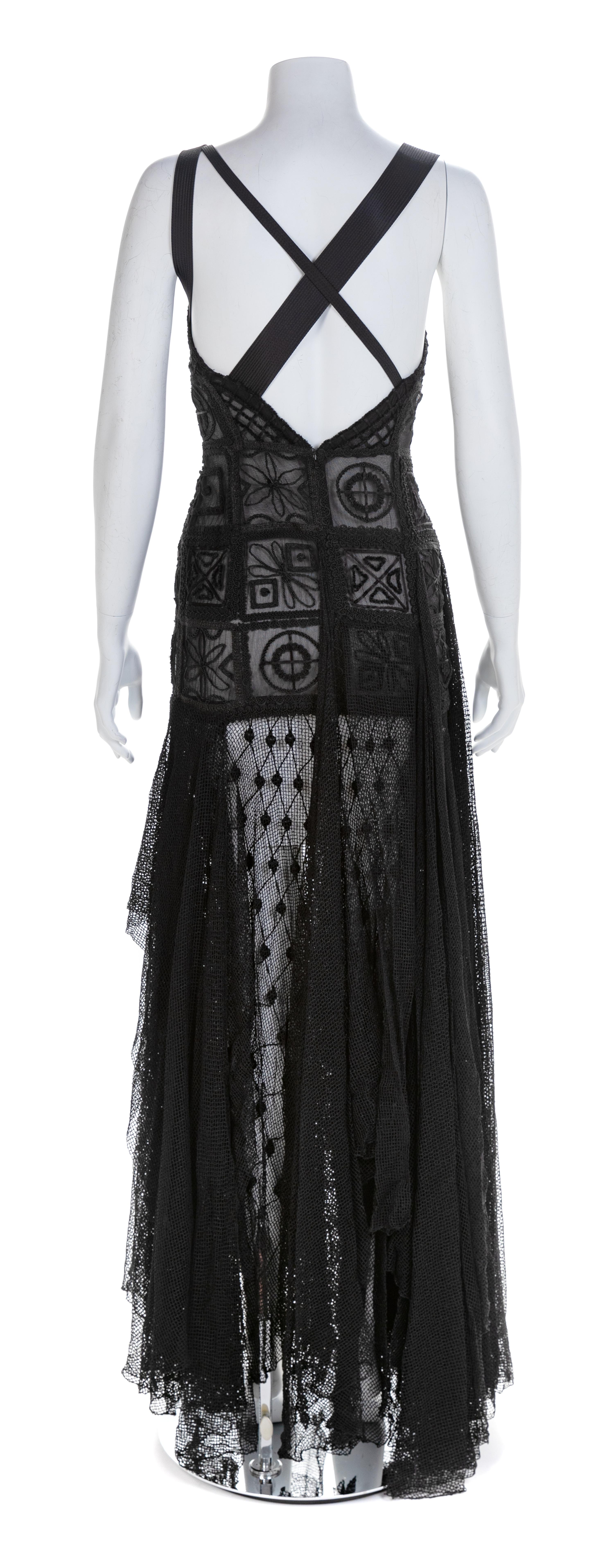 Atelier Versace Black Sheer Embroidered Gown, 1993-94 No size label