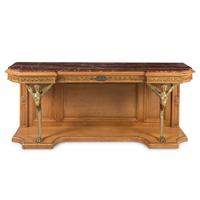 An Empire Style Gilt Bronze Mounted Oak and Rouge Marble-Top Console Desserte