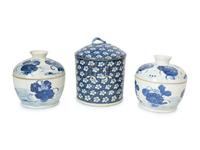 Three Chinese Blue and White Porcelain Covered Jars