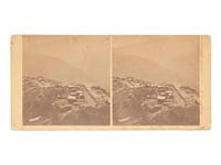 [CALIFORNIA]. WATKINS, CARLETON, photog. Stereoview featuring "The town on the Hill, New Almaden" signed by Watkins.