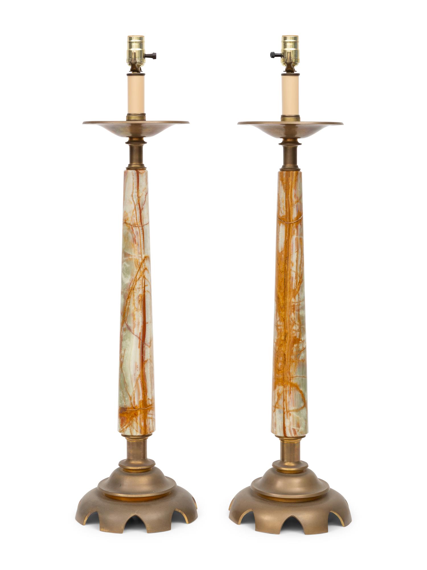 A Pair of Onyx and Metal Lamps