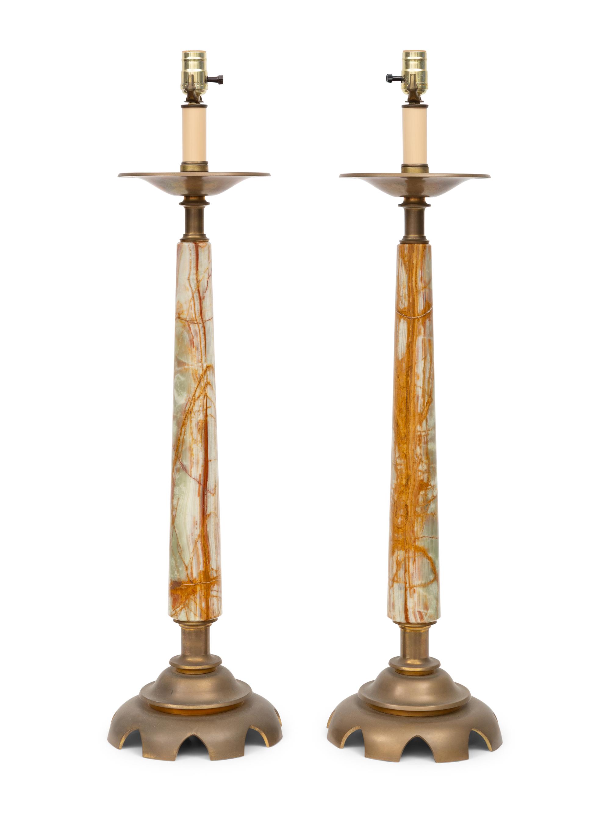A Pair of Onyx and Metal Lamps