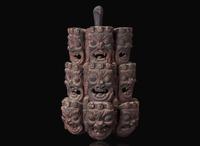 A Nepalese carved and polychromed wood mask 尼泊爾加彩木面具