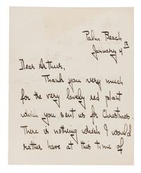 KENNEDY, Rose Fitzgerald (1890-1995). Autograph letter signed ("Rose"), to Arthur Goldsmith. Palm Beach, 4 January (no year).