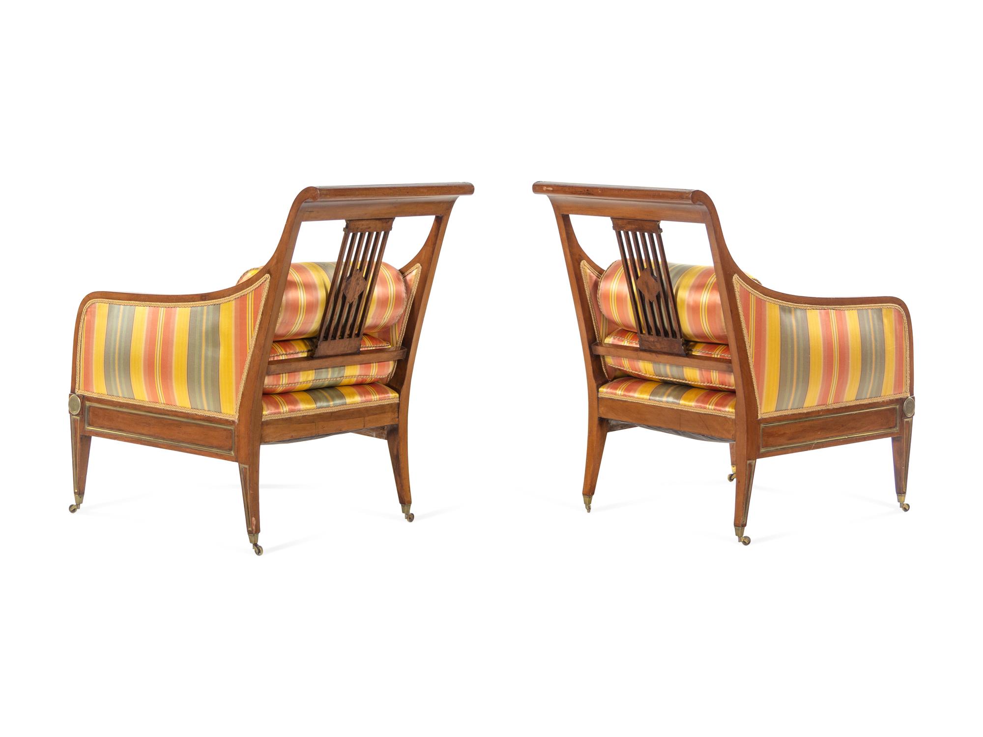 A Set of Four Russian Empire Brass Mounted Mahogany Armchairs