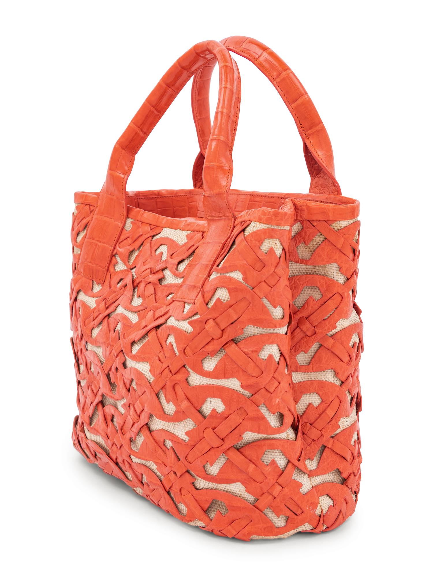 Nancy Gonzalez Cut and Woven Alligator and Canvas Bag, c. 2018