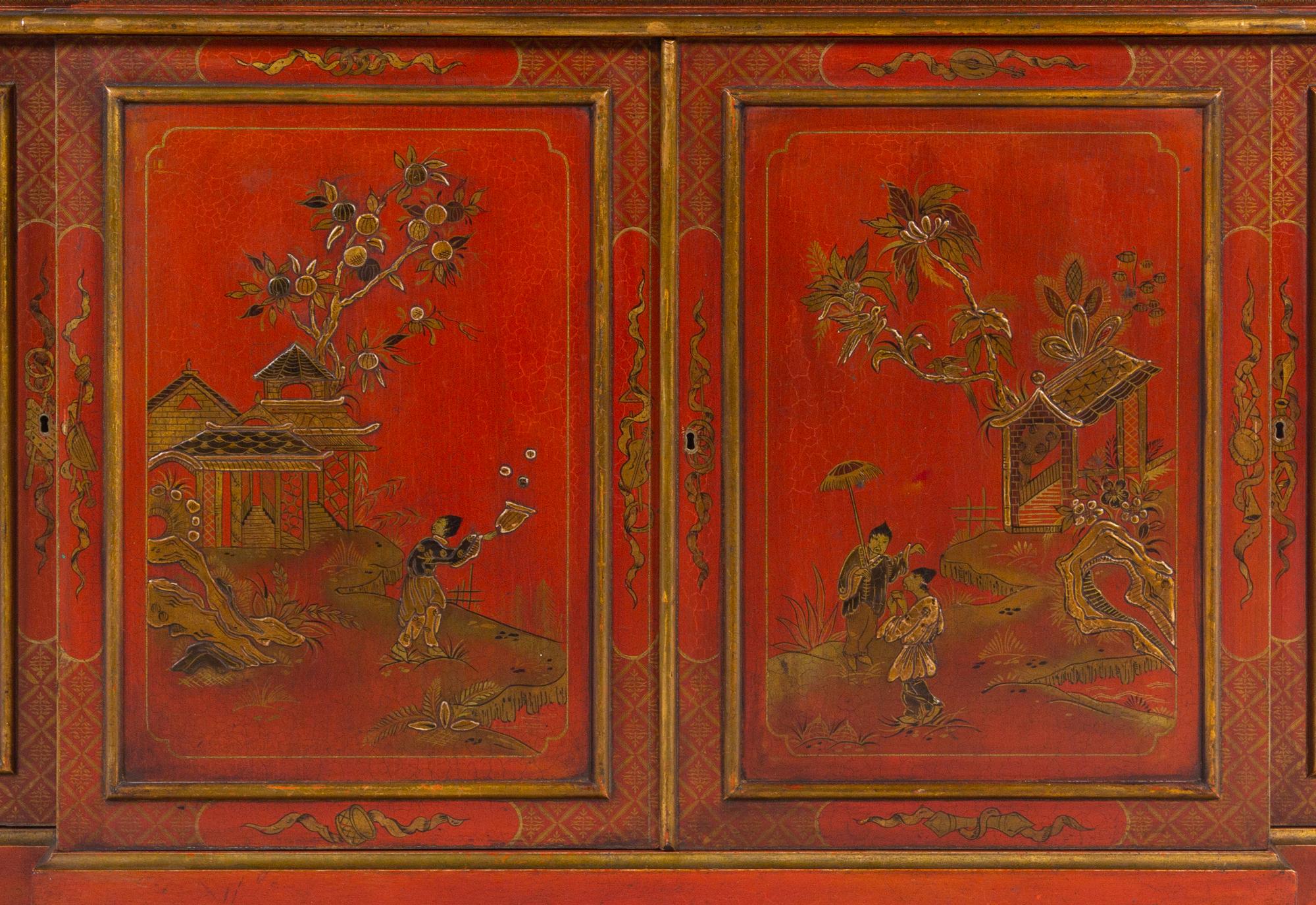 A George III Style Chinoiserie-Painted Breakfront Bookcase