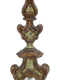 A Pair of Italian Painted and Parcel Gilt Pricket Candlesticks