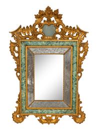 An Italian Baroque Style Giltwood and Simulated Marble-Painted Mirror