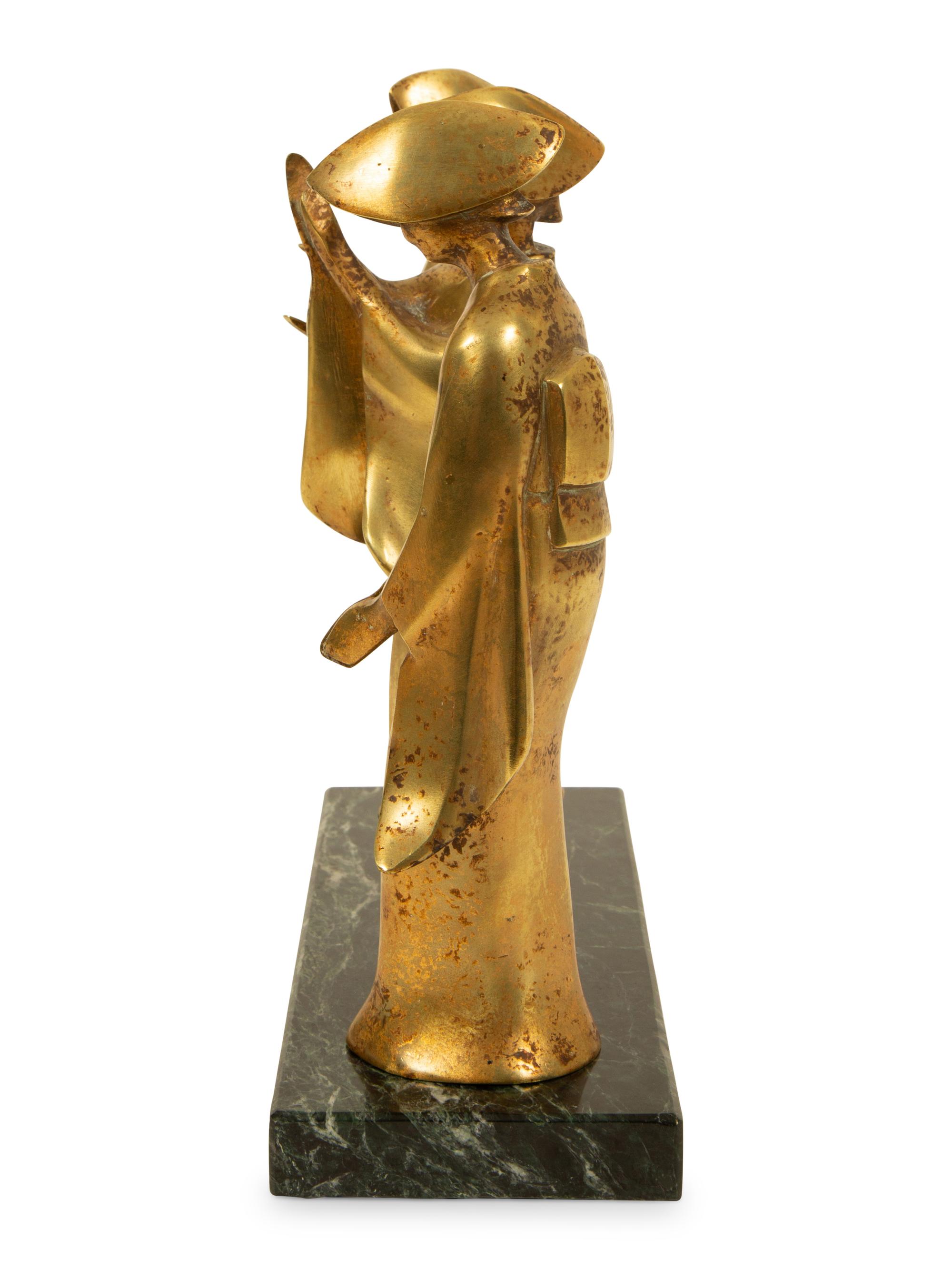 Three Japanese Brass Figures of Odori Dancers