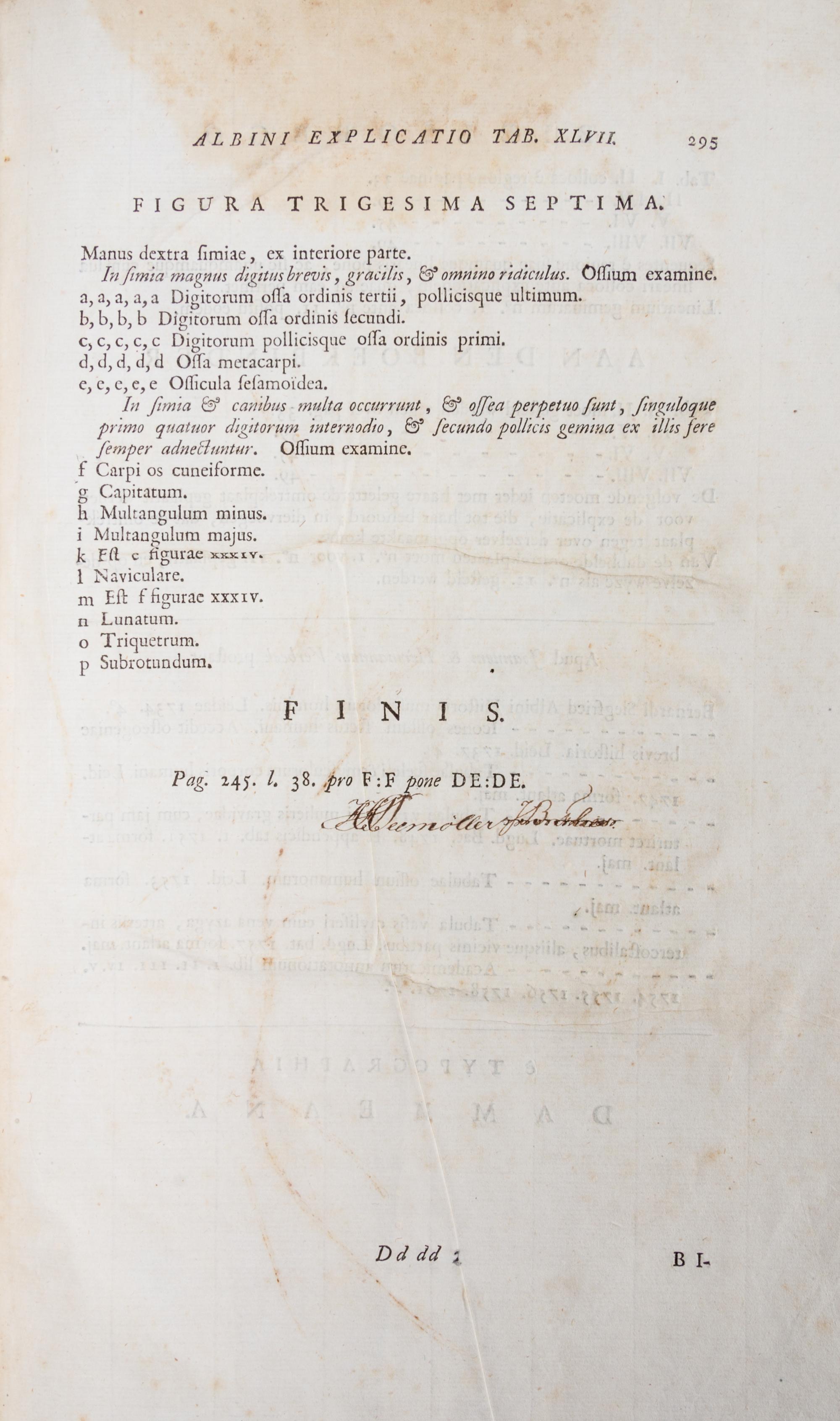 (ANATOMY) EUSTACHI, BARTOLOMEO and BERNHARD ALBINUS. Bernardi Siegfried Albini...Leiden, 1761. Second edition.