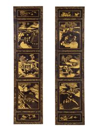 A Pair of Chinese Polychrome-Decorated Lacquered Wall Panels