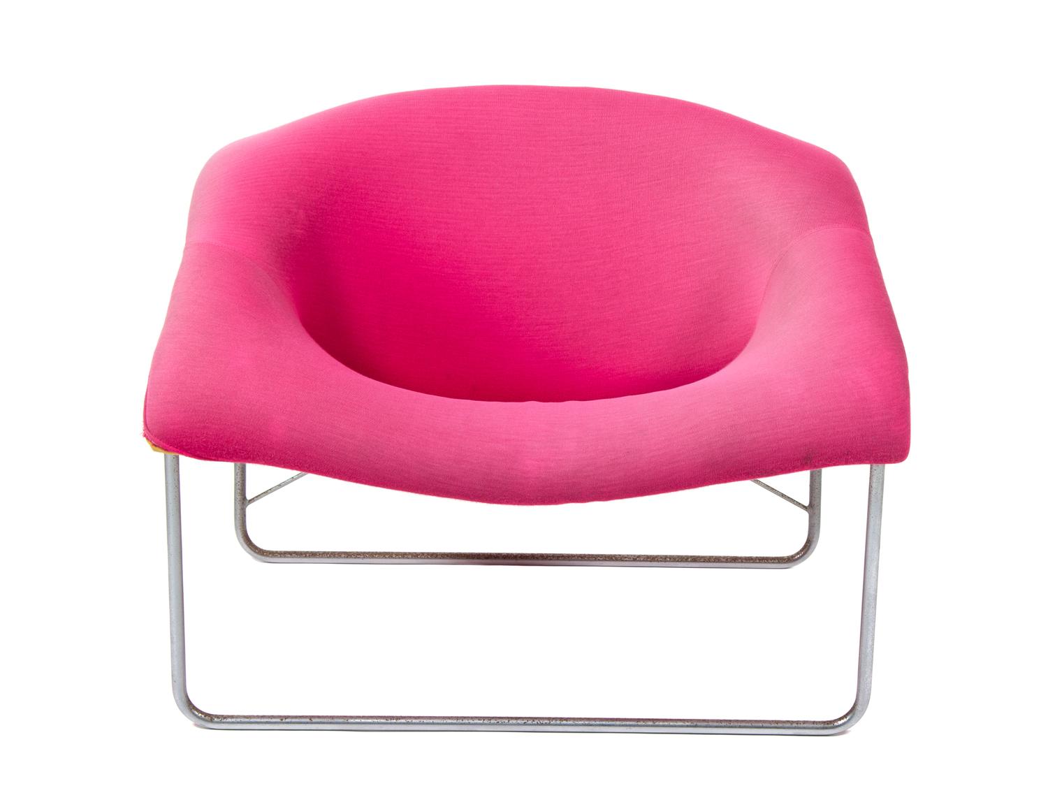A Pair of Mid Century Upholstered Scoop Chairs Height 25 x width 32 x depth 32 inches.