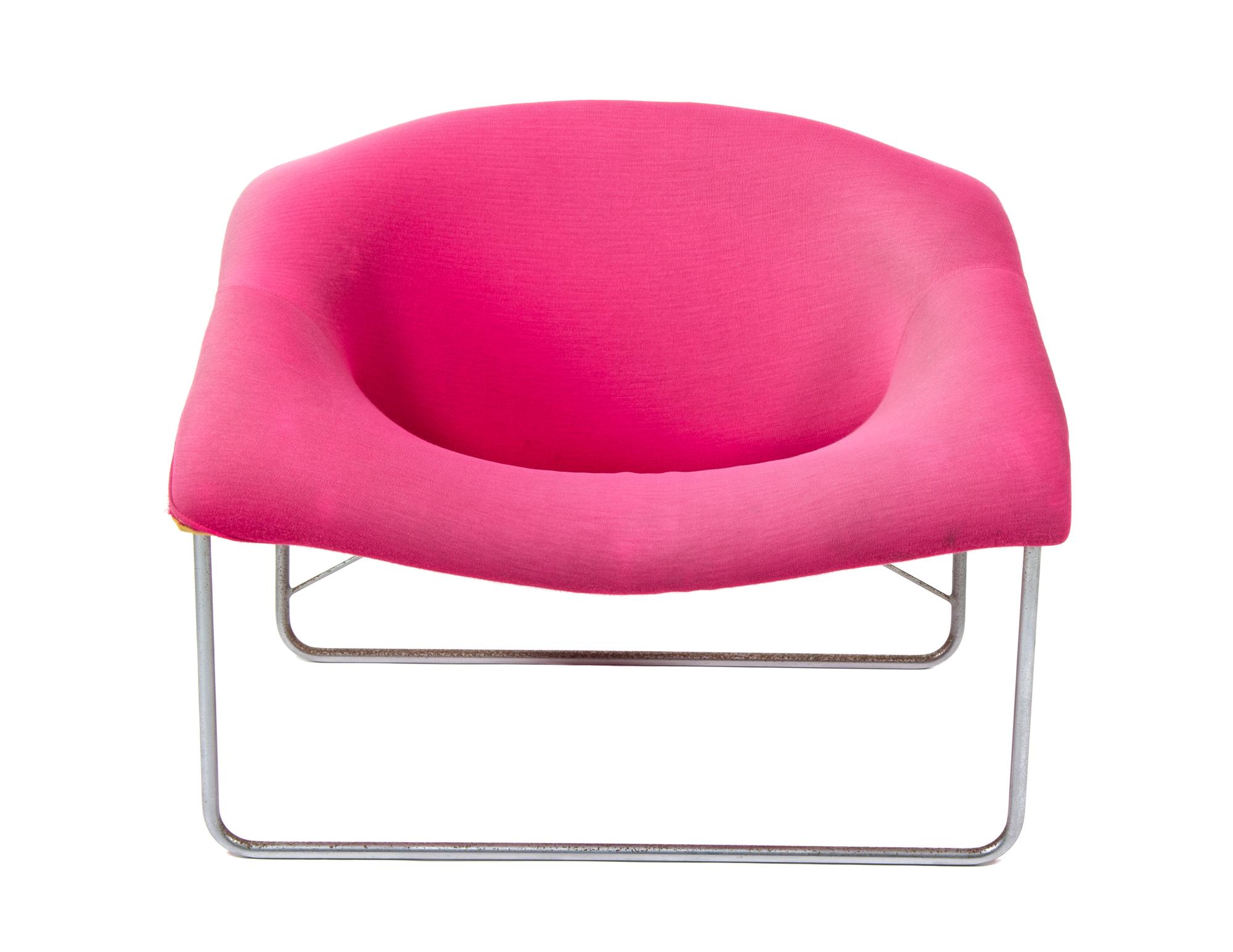 A Pair of Mid Century Upholstered Scoop Chairs Height 25 x width 32 x depth 32 inches.