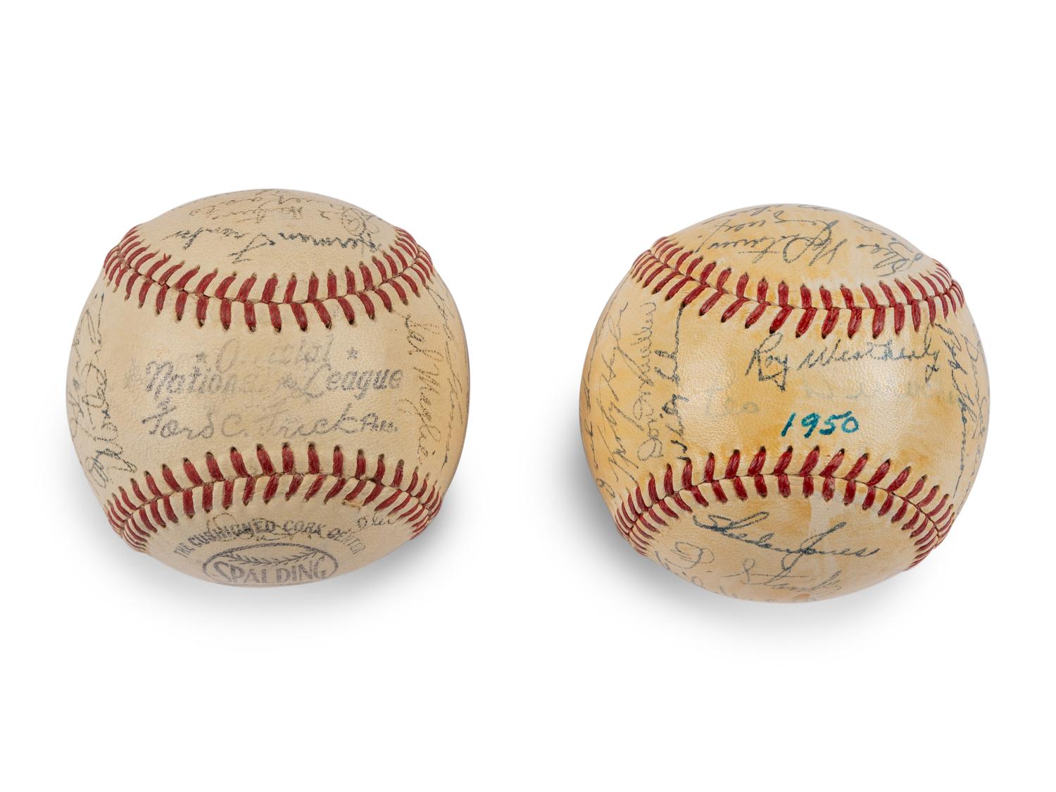 A Group of Two 1950 New York Giants Team Signed Autograph Baseballs