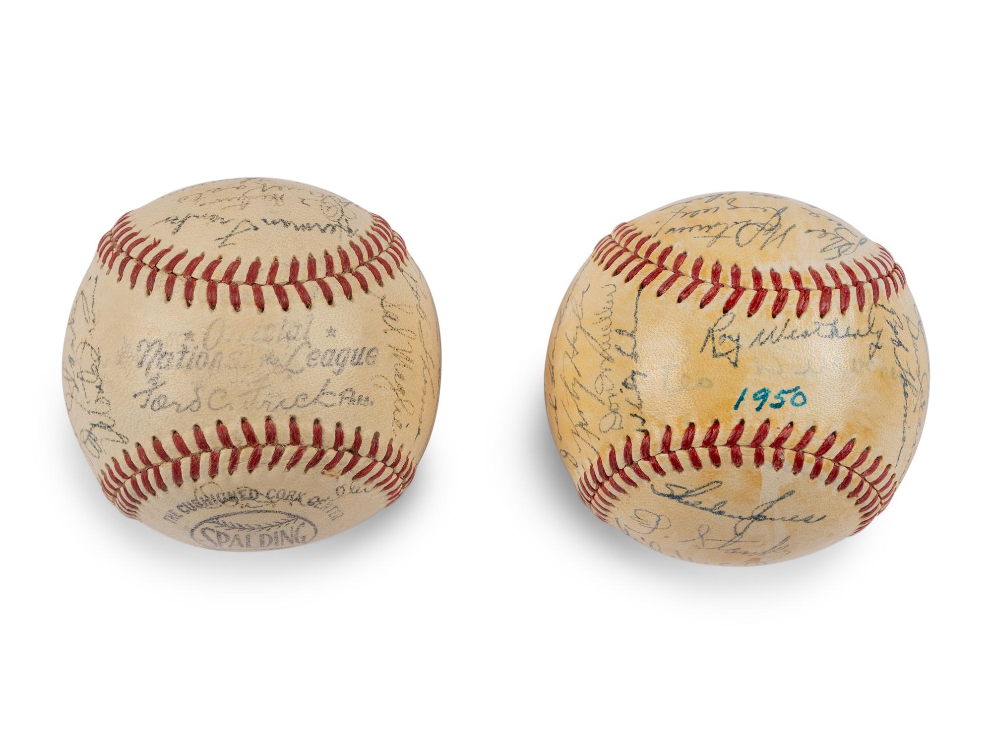 A Group of Two 1950 New York Giants Team Signed Autograph Baseballs