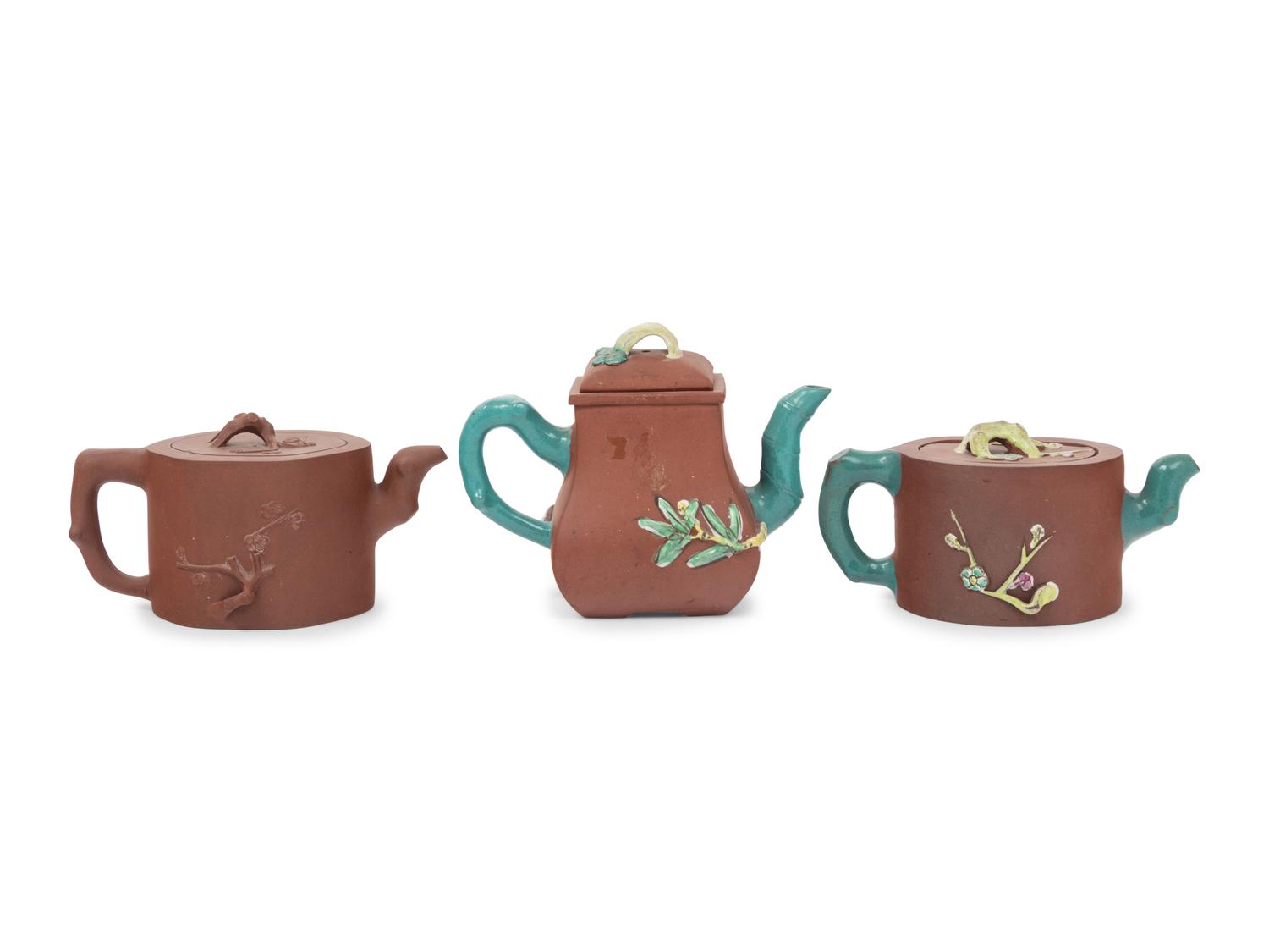 Three Chinese Yixing Zisha Pottery Teapots