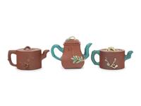 Three Chinese Yixing Zisha Pottery Teapots