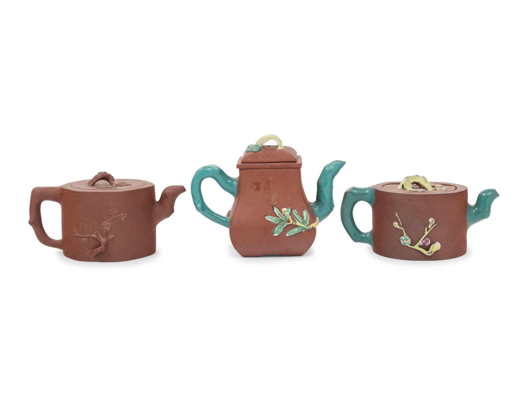 Three Chinese Yixing Zisha Pottery Teapots