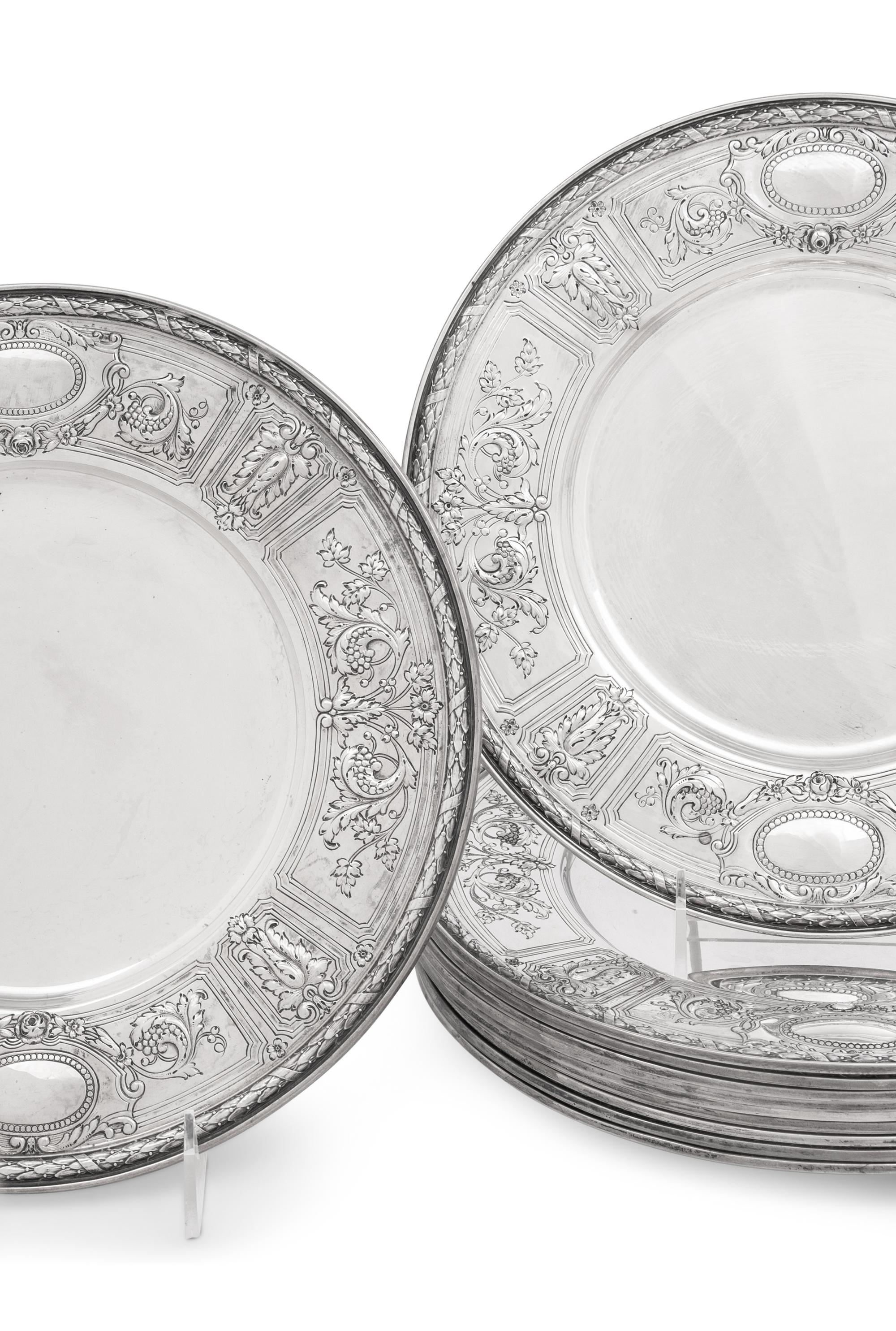 A Set of Twelve Gorham Silver Dinner Plates