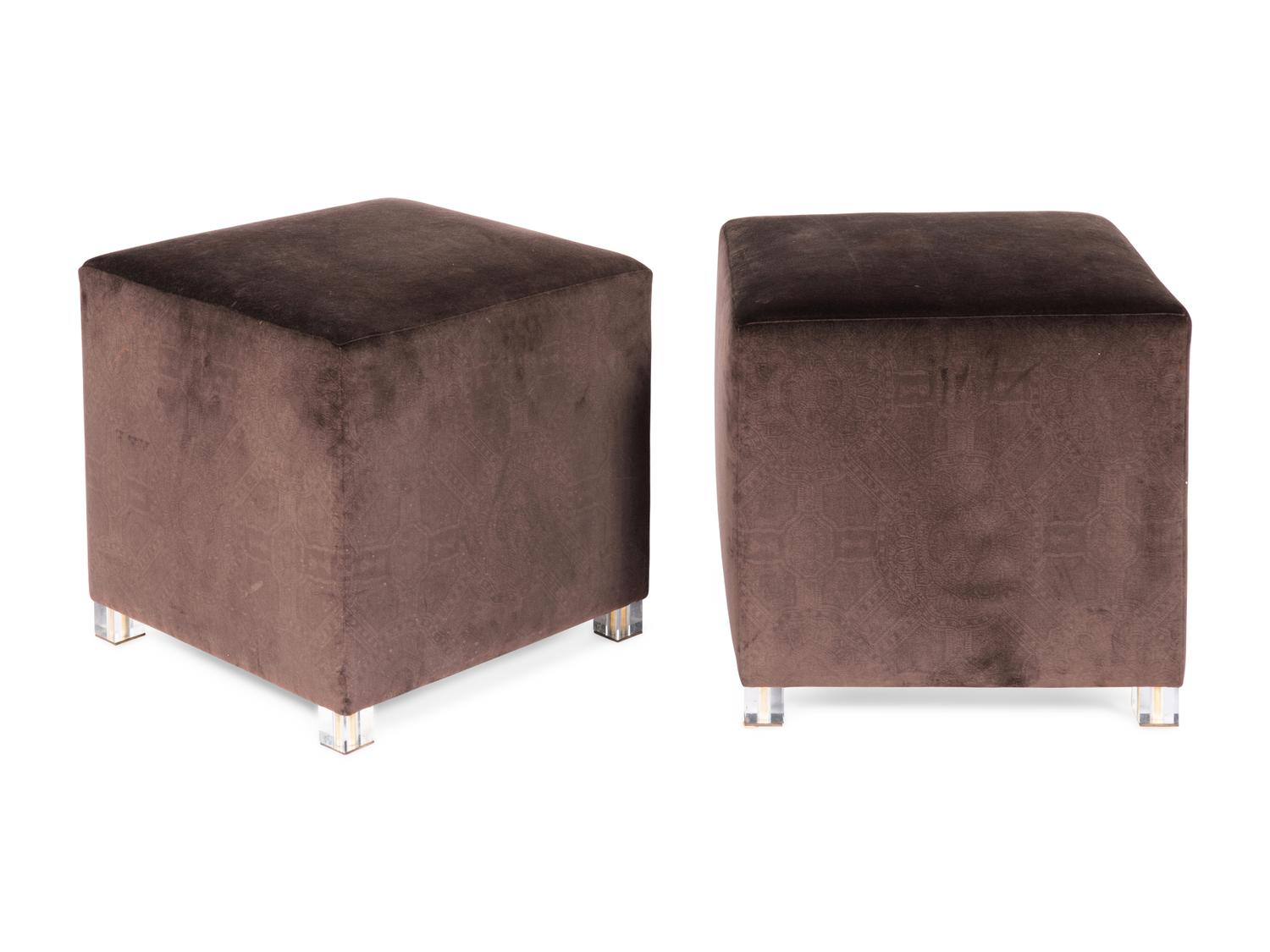 Four Custom Purple Velvet Ottomans