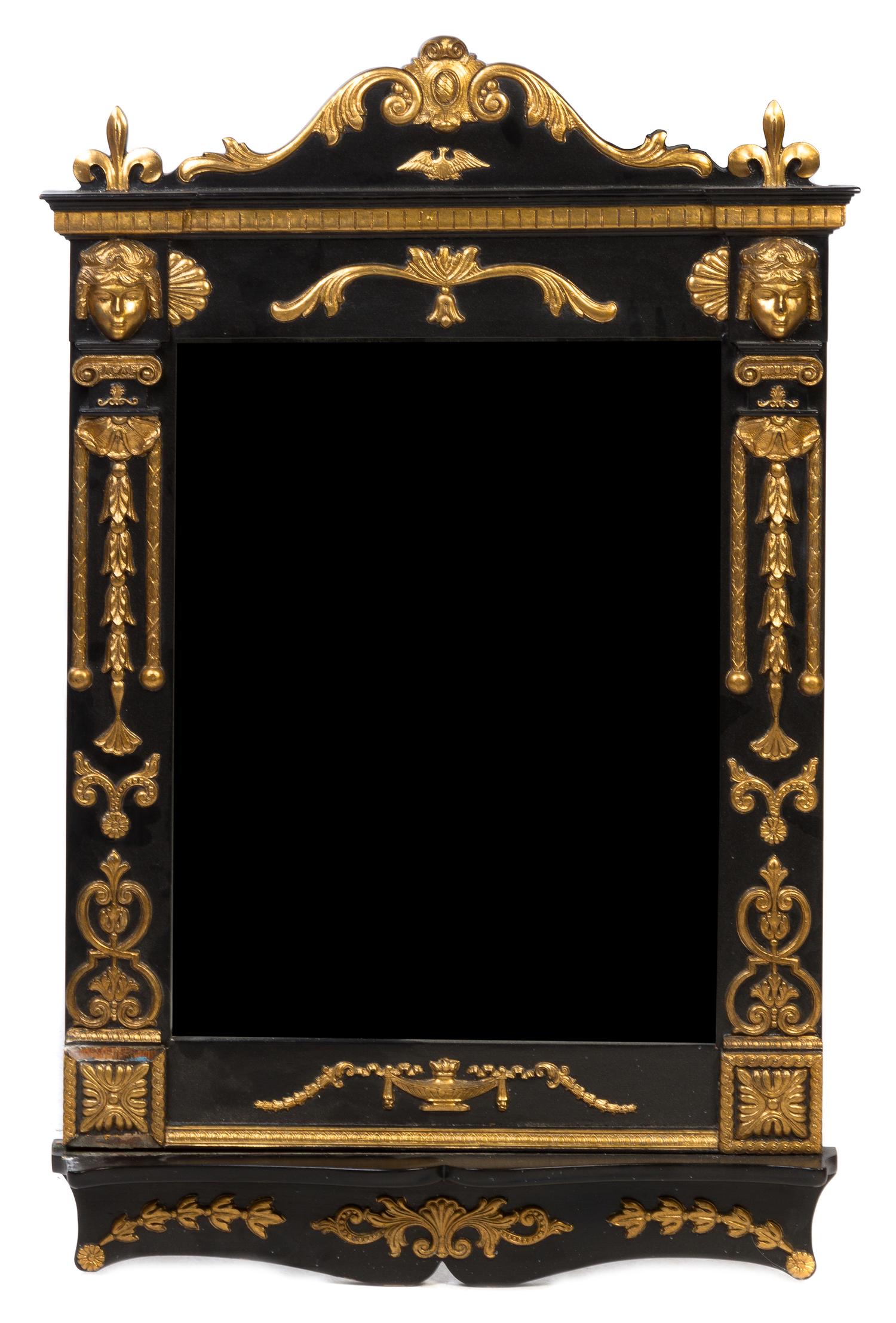A Continental Painted and Parcel Gilt Mirror Height 43 3/4 x width 28 inches.