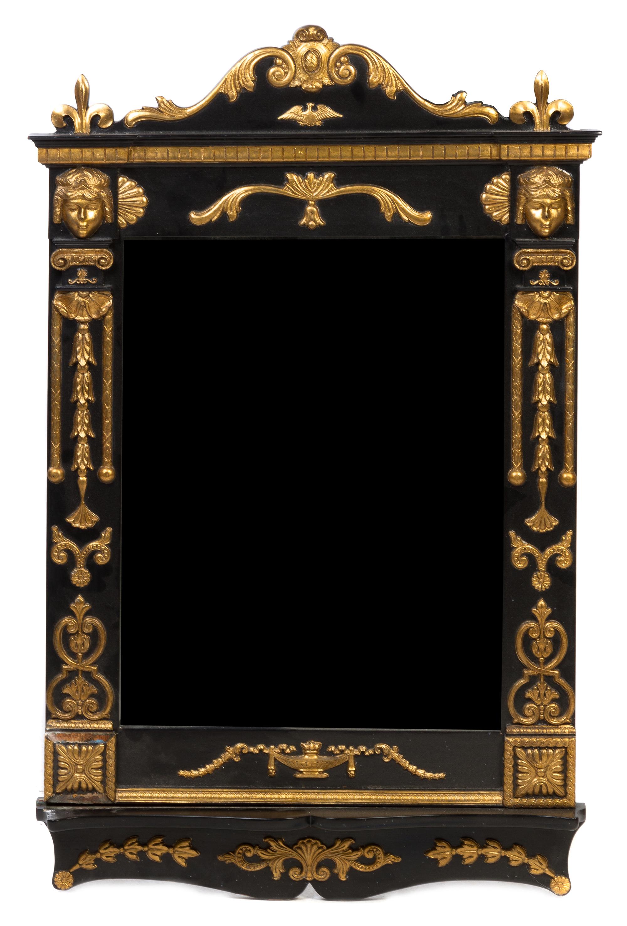 A Continental Painted and Parcel Gilt Mirror Height 43 3/4 x width 28 inches.