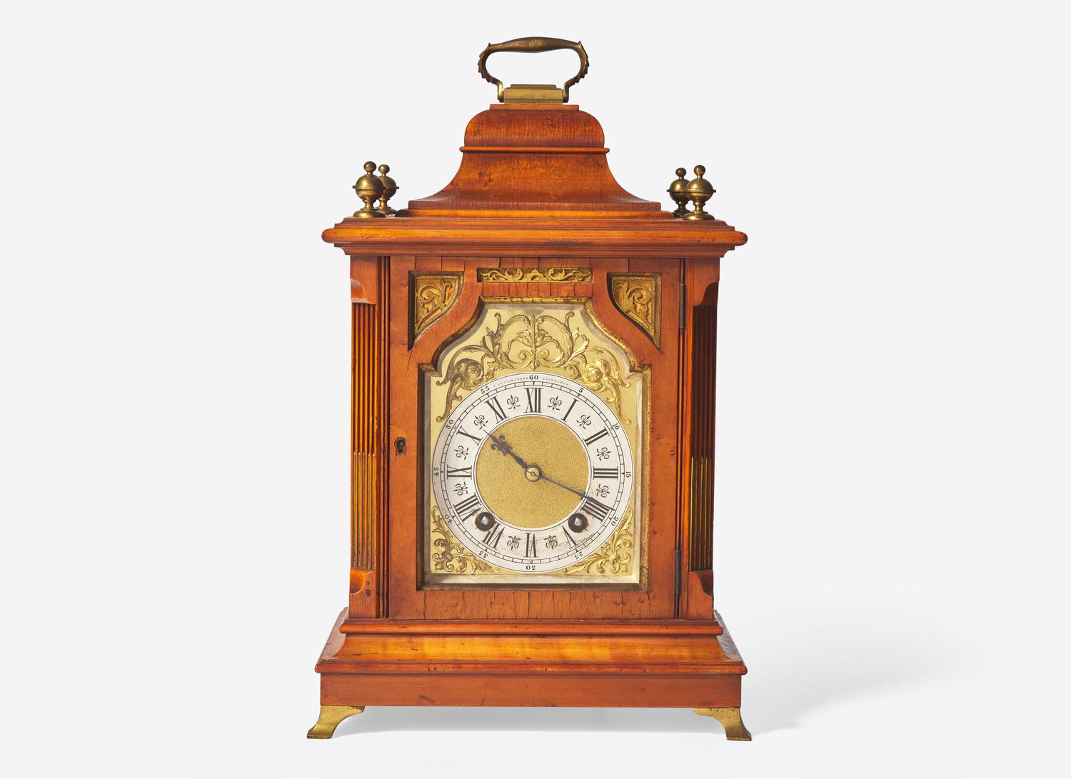 A Scottish Gilt Brass Mounted and Pierce Carved Walnut Mantel Clock