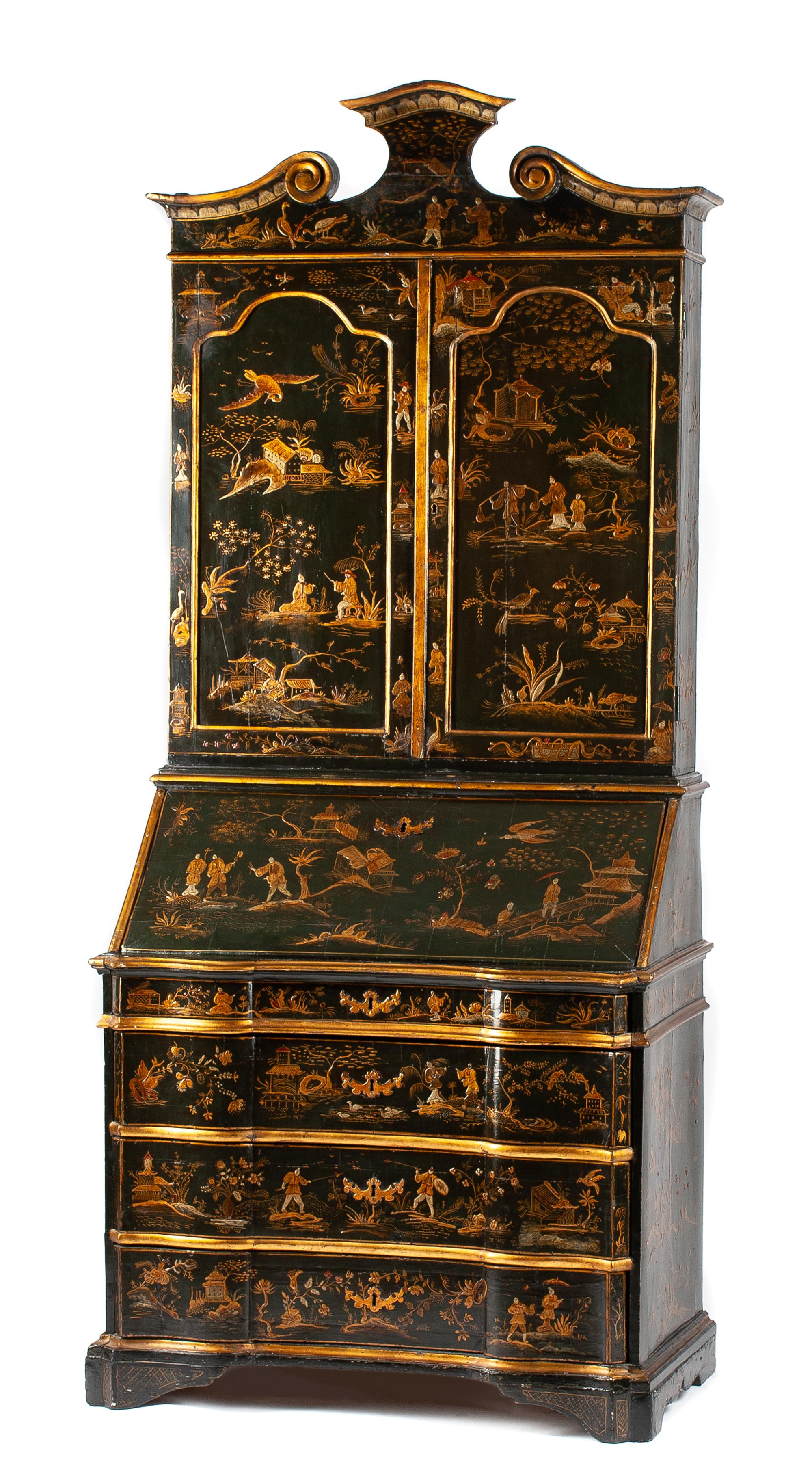 A George II Chinoiserie Decorated Secretary Height 96 x width 41 1/2 x depth 24 inches. — 18TH CENTURY