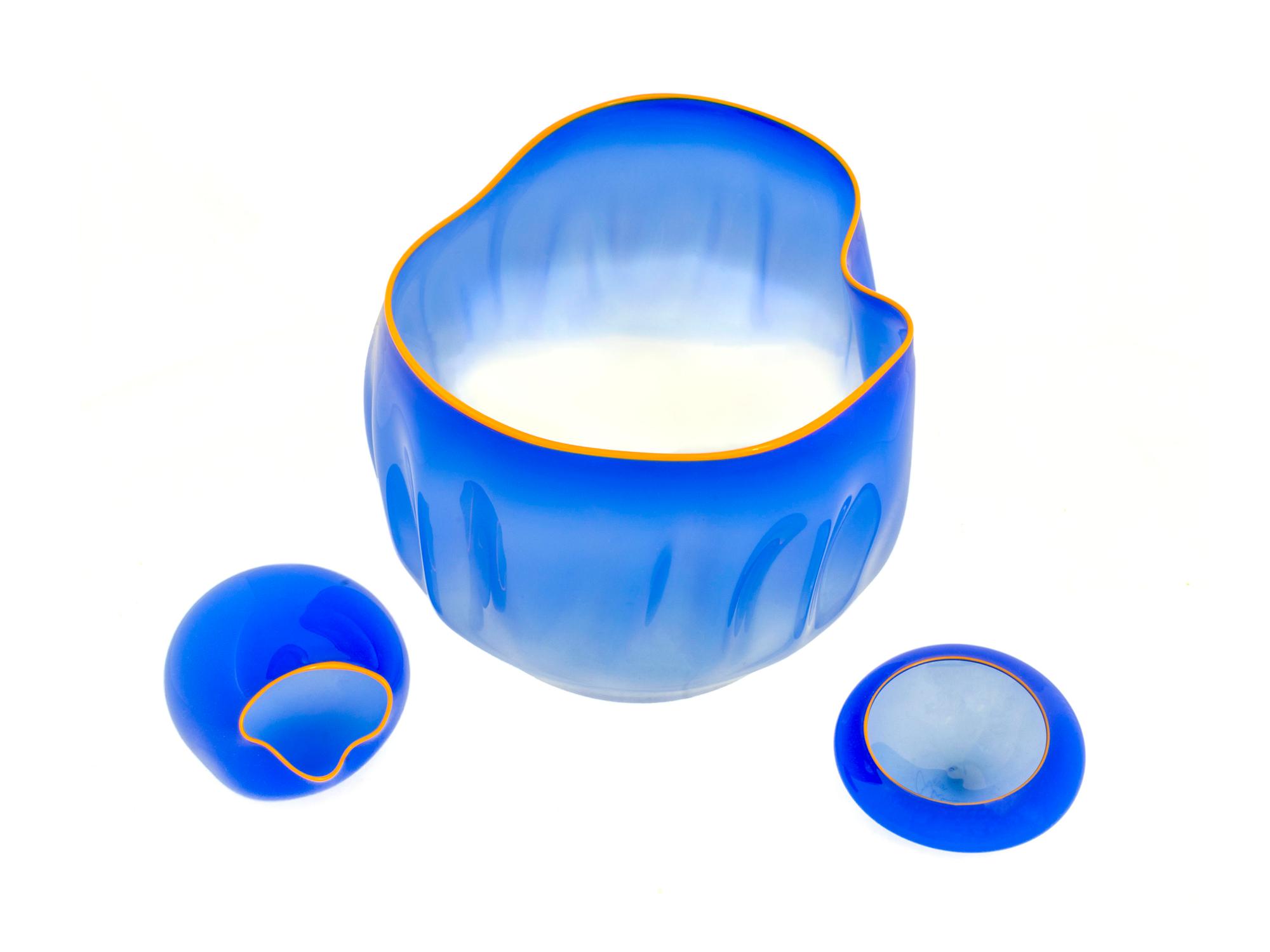 Three Piece Blue Seaform Set with Orange Rims