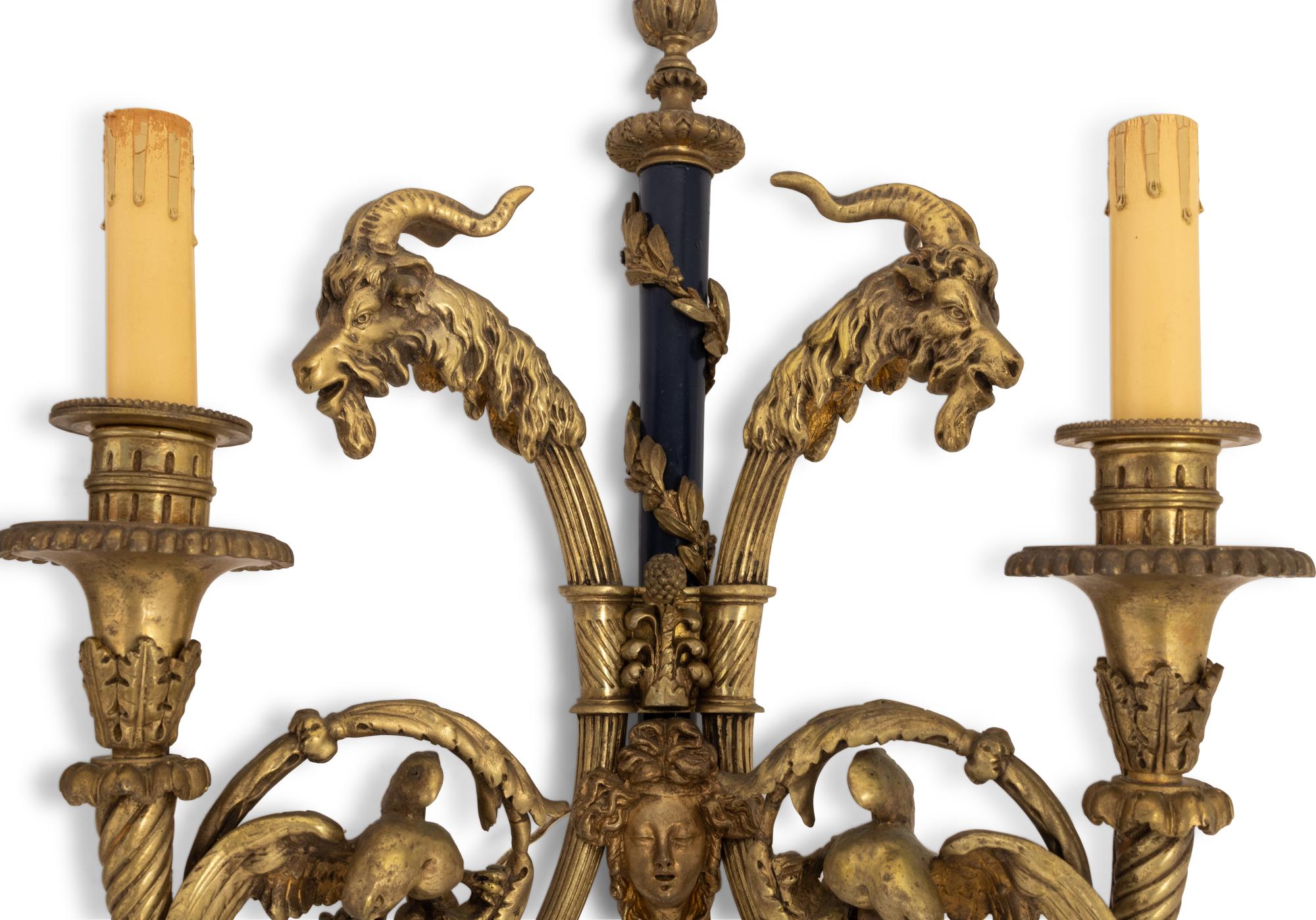 A Pair of French Gilt Bronze Two-Light Sconces